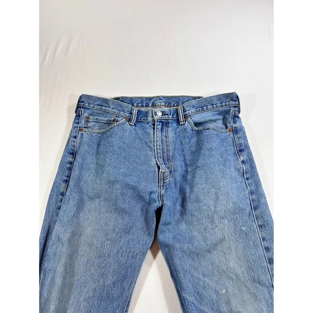 Levis 505 Regular Fit Straight Leg Jeans Mens 38x32 Blue Denim Thrashed Vintage